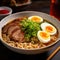 A drool-worthy image of a spicy bowl of ramen noodles, topped with slices of tender pork