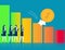 Drop coin climb down the bar chart metaphor of loss. Business finance and economy