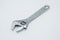 Drop forged adjustable wrench with chrome finish for maximum resistance against corrosion on white background