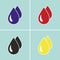 Drop icon: water, petroleum, oil and blood. Vector image of a drop in blue, red, yellow and black colors. Environment, ecology and