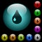Drop icons in color illuminated glass buttons
