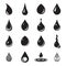 Drop icons. Drop, aqua, fluid symbols. Black drop icons isolated on a white background