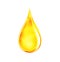 Drop of oil in yellow color. Icon of gold liquid drop like oil, gasoline or vitamins from droplet. Orange drip isolated on white.