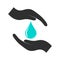 Drop of water between hands icon vector illustration in color. A symbol of cleanliness, care and careful handling of water