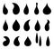 Drop water icon. Black droplet. Symbol of oil, rain, liquid. Shape of tear. Simple graphic element of aqua, blood, milk. Logo of