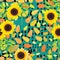 Drop watercolor sunflower seamless pattern