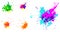 Droped colored blots and dots of paint splatter. Set of paint drops, brush strokes for decoration. Isolated vector on white