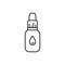 Droplet packaging. Linear icon of liquid medication to moisturize, eye or nasal drops. Black simple illustration of bottle with