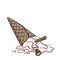 Dropped ice cream doodle soft pink ice cream in chocolate waffle cone with sweet chocolate sticks cartoon