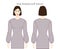 Dropped puff sleeves long length clothes character lady in grey top, shirt, dress technical fashion illustration