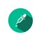 Dropper pipette icon with shadow on a green circle. Vector pharmacy illustration