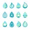 Drops logos. Colored water aqua splashes nature symbols liquid food and oil vector template icons of drops for labels