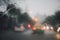 Drops Of Rain Drizzle on the glass windshield in the evening. street in the heavy rain.