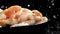 Drops of water drip onto fresh shrimp. Filmed on a high-speed camera at 1000 fps.