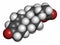 Drospirenone contraceptive drug molecule. Progestin used in birth control pills. Atoms are represented as spheres with