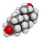 Drostanolone anabolic steroid molecule. 3D rendering. Atoms are represented as spheres with conventional color coding: hydrogen (