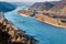 Drought in Germany, low water of the Rhine river in andernach near koblenz influending water transport freight ships