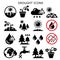 Drought, natural disaster, climate change vector icons set - no water for plants, in gardens and forests