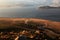 Drought stricken Lake Isabella at sunset as seen from Yankee Canyon Ridge