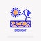 Drought thin line icon: dried flower under the sun. Modern vector illustration of natural disaster