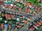 Drown view looking down on sydney residential houses in Sydney suburbia suburban house roof tops and streets NSW Australia
