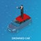 Drowned car. A car accident drowned. Flat 3d vector isometric illustration.