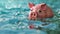 Drowning in Debt: Piggy Bank at Risk - Financial Banking Concept