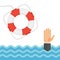 Drowning Man in Sea and Lifebuoy Flat Vector Illustration