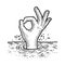 Drowning man shows ok sign sketch vector