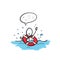 Drowning person calling for help. Vector simple Lifebelt save in the sea. Beach patrol rescue. Stickman cartoon clipart. Hand