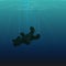 Drowning  underwater plush toy. Teddy bear sinking into the depth of sea. Vector illustration