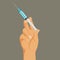 Drug addiction concept, hand with syringe, heroin dependence, illegal injection, vector illustration.