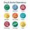 Drug & Alcohol Dependency Icon Set - support, recovery, and treatment