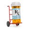 Drug delivery. Hand truck with medical bottle with drugs, 3D rendering