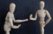 Drug pill dealing taking series with wooden manikin figures