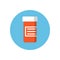 Drugs container flat icon. Round colorful button, Medicines jar circular vector sign, logo illustration.