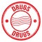 DRUGS text written on red round postal stamp sign