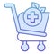 Drugstore shopping flat icon. Market cart with medical cross vector illustration isolated on white. Pharmacy shopping