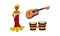 Drum, Guitar and Woman in National Clothing as Cuba Symbols Vector Set