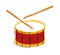 Drum musical instrument vector flat illustration isolated over white background.