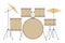 Drum musical instruments. Beige color drums set professional music instrument