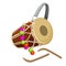 Drum percussion instrument double-headed dhol and wooden sticks vector