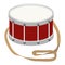 Drum, a realistic drum with a belt. Musical instrument.