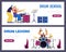 Drum school and drumming lessons website banners set flat vector illustration.