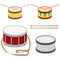 Drum, a set of realistic drums with drum sticks.