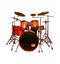 The drum set is red in lacquer isolated on a white background