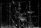 drum set on stage in a concert hall. Large-sized photo with soft change selectivity. Vintage live music background