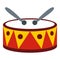 Drum with sticks icon, flat style