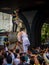 Drumers playing traditional dhols to bid adieu to Lord Ganesha in Mumbai during Ganesh Visarjan which marks the end of the ten-day