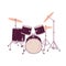 Drumkit with cymbals and toms. Drum kit equipment. Percussion and rhythm music instrument. Flat vector illustration